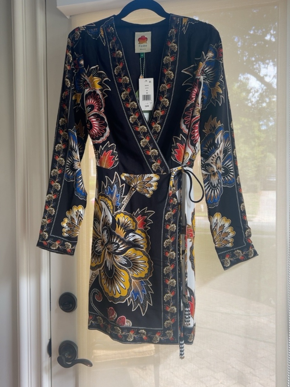 NWT FARM Rio Maxi Floral Black Wrap Mini Dress XS $248